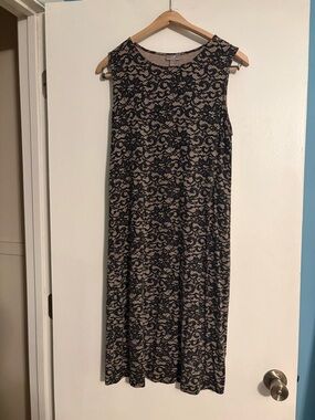 J. Jill Navy and Cream Lace-Pattern Midi Dress